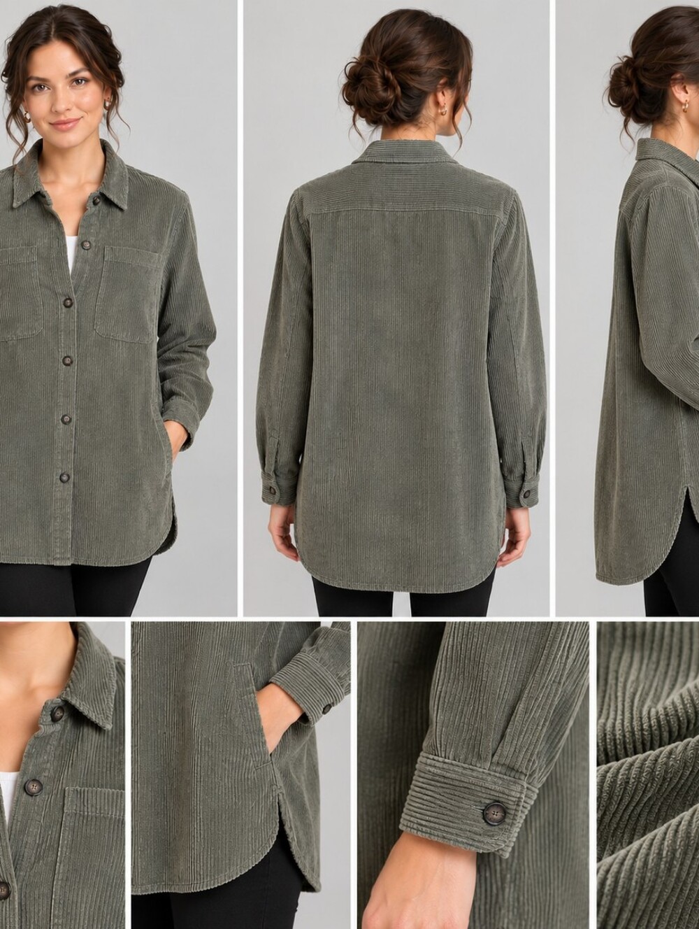 Ashley By 26 International Olive Green Corduroy Button Jacket Shacket Size M